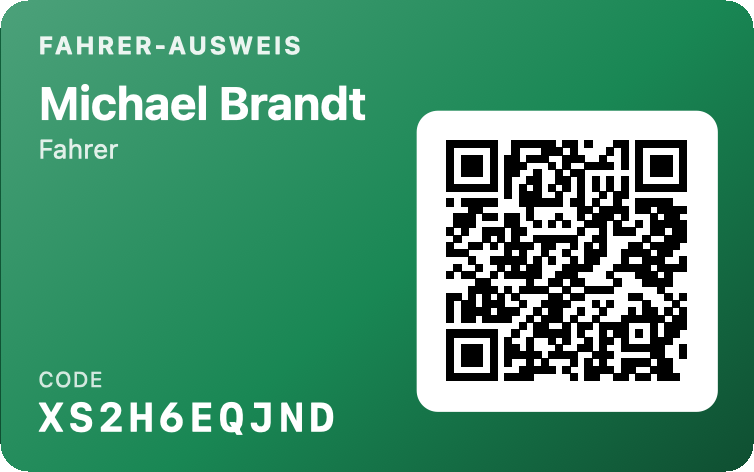 Mitarbeiter-Ausweis im Scheckkartenformat mit QR-Code